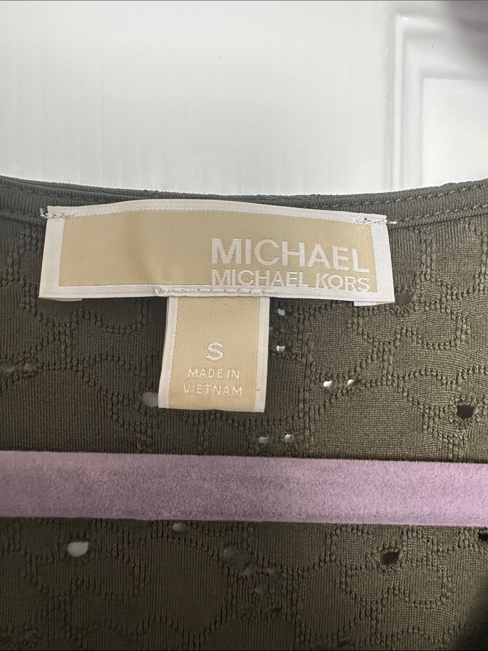 MICHAEL Michael Kors Olive Green Eyelet V-Neck Flutter Sleeve Top - Picture 3 of 6
